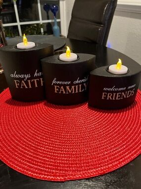 Black Sentiment LED Candle Trio - Faith Family Friends